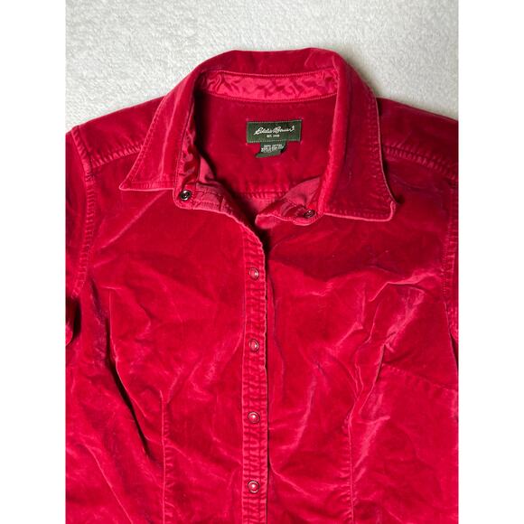 VTG Eddie Bauer Women's Velvet Snap Button Whimsygoth Cowgirl Blouse Red M - Picture 4 of 8